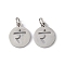 Non-Tarnish 304 Stainless Steel Charms, with Jump Ring, Flat Round with Ohm/Aum Charm, Stainless Steel Color, 14x12x1.1mm, Hole: 3mm
