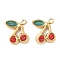 304 Stainless Steel Charms, Cherry, with Enamel and Rhinestone, Real 18K Gold Plated, 8.5x7.5x2mm, Hole: 1mm