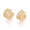 Brass Micro Pave Clear Cubic Zirconia Cuff Earrings, C-Shaped, Real 18K Gold Plated & Gunmetal, 13x15x8mm