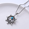 Stylish Stainless Steel Synthetic Turquoise Ship Wheel Pendant Punk Necklaces for Men's Fashion, Stainless Steel Color
