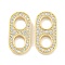 Brass Micro Pave Clear Cubic Zirconia Connector Charms, Oval Links, Real 18K Gold Plated, 18x9x2mm, Hole: 4.5x5mm