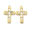 PVD Vacuum Plating 304 Stainless Steel Cubic Zirconia Pendants, Cross Charms, Real 18K Gold Plated, 24.8x15x3mm, Hole: 1.2mm
