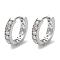 Brass Micro Pave Clear Cubic Zirconia Hoop Earrings, Ring, Real Platinum Plated, 12x3x13.5mm
