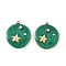 304 Stainless Steel Pendants, Flat Round with Star, with Enamel, Rhinestone and ABS Plastic Imitation Pearl, Real 18K Gold Plated, 23x20x6mm, Hole: 1.5mm