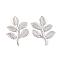 Iron Links, Etched Metal Embellishments, Leafy Branch and Leaves, Platinum, 38x25x1mm, Hole: 1mm