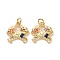 Crab Brass Micro Pave Colorful Cubic Zirconia Pendants, with Jump Rings, Cadmium Free & Lead Free, Real 18K Gold Plated, 15x15x3mm, Hole: 3.4mm