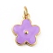 Rack Plating Brass Enamel Charms, with Jump Rings, Cadmium Free & Lead Free, Real 18K Gold Plated, Flower, Medium Orchid, 14.5x12x1.3mm, Hole: 3.3mm