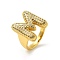 Letter Brass Micro Pave Clear Cubic Zirconia Open Cuff Ring for Women, Real 18K Gold Plated, Letter M, 19.5x16mm, US Size 6(16.5mm)