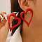 Valentine's Day Iron Stud Earrings, Hollow Heart, Red, 61x42mm