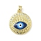 Brass Micro Pave Clear Cubic Zirconia Pendants, with Enamel, Flat Round with Evil Eye Charm, Real 18K Gold Plated, Blue, 22.5x19.5x5mm, Hole: 4x2mm