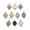 Natural Mixed Gemstone Faceted Connector Charms, Rack Plating Brass Teardrop Links, Platinum, 16.5x9.5x4mm, Hole: 1.4mm