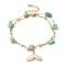 Summer Beach Nuggets Natural Amazonite & Imitation Pearl Multi-Strand Anklets, Whale Tail Ion Plating(IP) 304 Stainless Steel Resin Charm Anklets for Women, Golden, 8-3/8 inch(21.2cm)