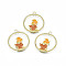 Autumn Theme Alloy Enamel Pendants, Cadmium Free & Lead Free, Flat Round with Maple Leaf, Sienna, 28x25x2mm, Hole: 2mm