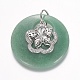 天然の緑のアベンチュリンの宝石のペンダント  真鍮ラインストーンのパーツと  フラットラウンド  花＆蝶  プラチナ  40x6~8mm  穴：14mm G-E338-03E-1