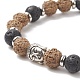 Tête bouddhiste en alliage de pierres précieuses et bracelet extensible en perles de bois pour femme BJEW-JB09151-3