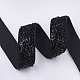 キラキラ輝きリボン  ポリエステル＆ナイロンリボン  ブラック  3/8インチ（9.5~10mm）  約200ヤード/ロール（182.88m /ロール）。 SRIB-T002-01A-08-3