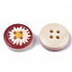 4-Hole Printed Natural Wood Buttons WOOD-S055-11-3