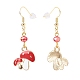 Champignon en alliage d'émail rouge avec boucles d'oreilles pendantes en perles de verre EJEW-JE05049-5