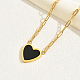 Natural Shell Heart Pendant Necklaces with Golden Stainless Steel Paperclip Chains EU3732-1-2