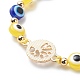 Mauvais œil résine perle et plat rond avec arbre de vie alliage strass tressé perlé bracelets pour fille femmes BJEW-JB08740-04-4