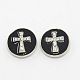 Platinum Plated Flat Round with Cross Brass Rhinestone Enamel Jewelry Snap Buttons SNAP-M009-01-1