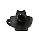 カップエナメルピンを持つ猫  バックパックの服のための単語のペットに優しい合金バッジ  電気泳動黒  ホワイト  26.5x29.5x2mm JEWB-G014-A04-B-2