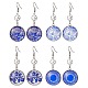 Blue Glass Flat Round & Alloy Star Dangle Earrings EJEW-JE05402-1