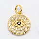 Flat Round with Evil Eye Brass Micro Pave Cubic Zirconia Charms ZIRC-F017-07G-1
