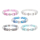 5 pièces 5 couleurs pierre de lune synthétique & oeil de chat & zircone cubique croix perlée bracelet extensible pour femme BJEW-JB08972-1