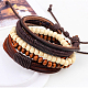 Adjustable Braided Leather Cord Wooden Beaded Multi-strand Bracelets BJEW-P0001-15-3