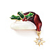 クリスマステーマのラインストーンブローチピン  バックパック服用のライトゴールド合金バッジ  ヒイラギの葉  47x36x14.5mm JEWB-D061-01KCG-05-1
