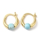Synthetic Turquoise Round Beaded Hoop Earrings EJEW-A099-03G-03-2