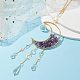Wire Wrapped Natural Amethyst Chip & Brass Moon Pendant Decorations HJEW-JM01504-02-3