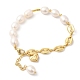 Bracelet à breloques en forme de cœur en laiton avec placage en rack et chaînes de perles naturelles BJEW-G671-01G-2