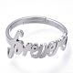 304 anillo de acero inoxidable corazón con palabra forever ajustable RJEW-T027-05P-3