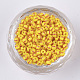 8/0グレードの丸いガラスシードビーズ  ストライプ  不透明な色が染み込む  ゴールド  3~3.5x2~2.5mm  穴：0.9mm  約15000個/袋 SEED-S030-425-2