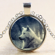 Wolf Pattern Flat Round Glass Pendant Necklaces NJEW-N0051-013A-02-1