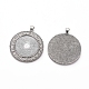 Alliage plat rond style tibétain supports cabochons grand pendentif TIBEP-Q051-07AS-RS-2