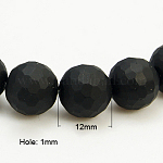 Cuentas sintéticas piedras negras hebras, teñido, facetados, esmerilado, redondo, negro, 12mm