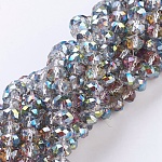 Chapelets de perles en rondelles facettées en verre électrolytique, arc-en-ciel plaqué, turquoise, taille: environ 8mm de diamètre, épaisseur de 6mm, Trou: 1mm, Environ 68~70 pcs/chapelet
