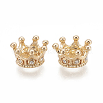 Perline in lega europeo, perline con foro grande, con strass, corona, cirstallo, oro, 11.5x6mm, Foro: 5 mm
