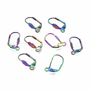 304ステンレススチール製フレンチピアスフックパーツ  耳ワイヤー  ループ付きシェル形状  虹色  19x10x4.5mm  穴：1.6mm  ピン：0.8mm STAS-N098-005