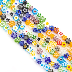 3 hebra de cuentas de vidrio millefiori hechas a mano, flor, colorido, 3.7~5.6x2.6mm, agujero: 1 mm, aproximamente 88~110 pcs / cadena, 15.75'' (40 cm)