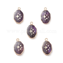 Natürlichen Amethyst Edelsteinanhänger, ovale Anhänger mit goldenem Messingrand, 22x13x3~5.5 mm, Bohrung: 1.8 mm
