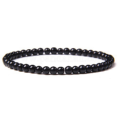 Bracelet en perles d'obsidienne naturelle rondes de 4 mm pour homme, bracelets extensibles polyvalents simples rétro européens et américains, 7.48 pouce (19 cm)