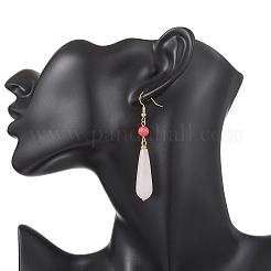 Серьги с подвесками в форме капли из натурального розового кварца&nbsp;EJEW-JE06848-02