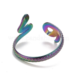 Anillo abierto de acero inoxidable 304 con revestimiento de iones de color arcoíris (IP) y diseño de serpiente para mujer&nbsp;RJEW-A005-06