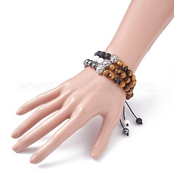 Braccialetti energetici con occhio di tigre naturale e roccia lavica&nbsp;BJEW-JB07149