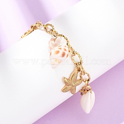 Браслеты с подвесками в виде дельфинов и морских звезд из нержавеющей стали 304 для женщин&nbsp;BJEW-F516-01G