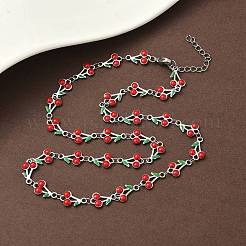 304 нержавеющая сталь эмалированная красная вишня звенья цепи ожерелья для женщин&nbsp;NJEW-K249-23G